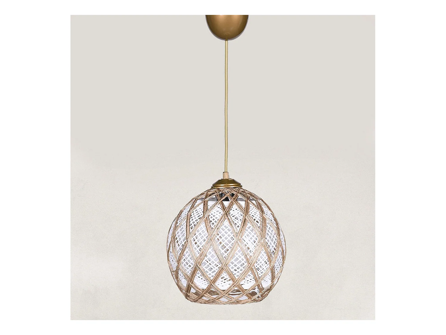 Suspension Aurollo D22cm Métal Or et Coton Or et Blanc
