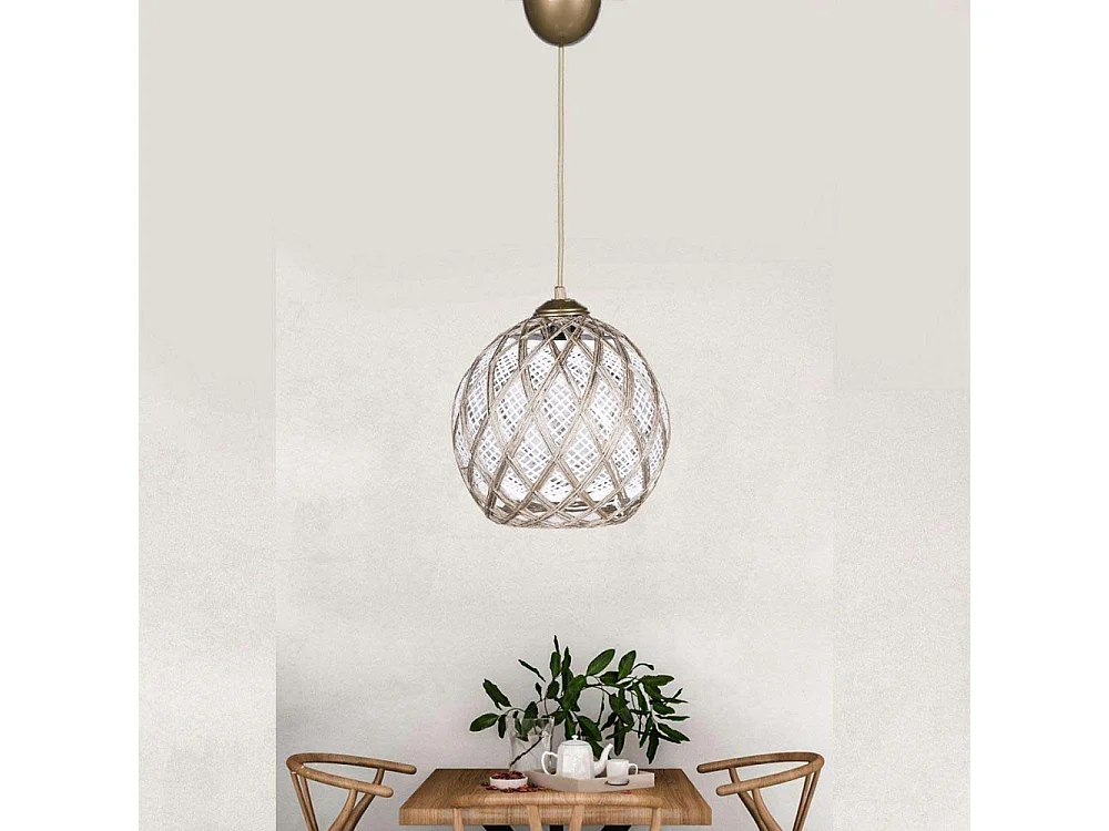 Suspension Aurollo D22cm Métal Or et Coton Or et Blanc