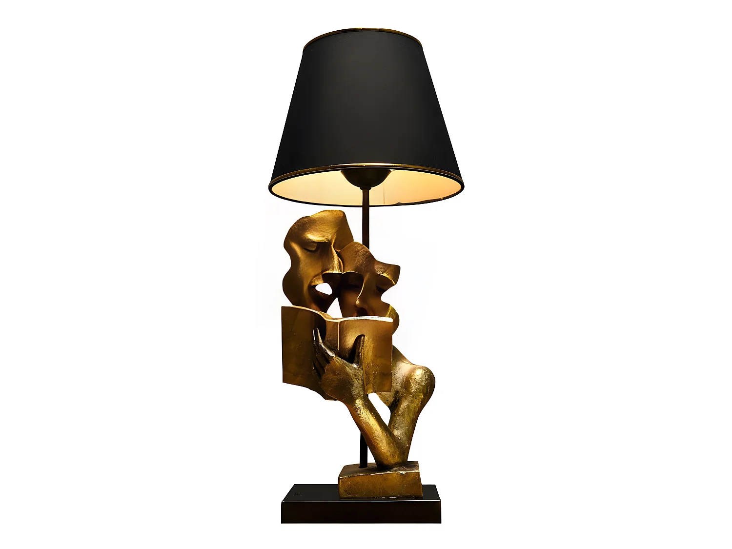 Lampe de table pied ronde bosse bibliophiles à abat-jour Replica 23x57cm Métal Noir et Tissu Or