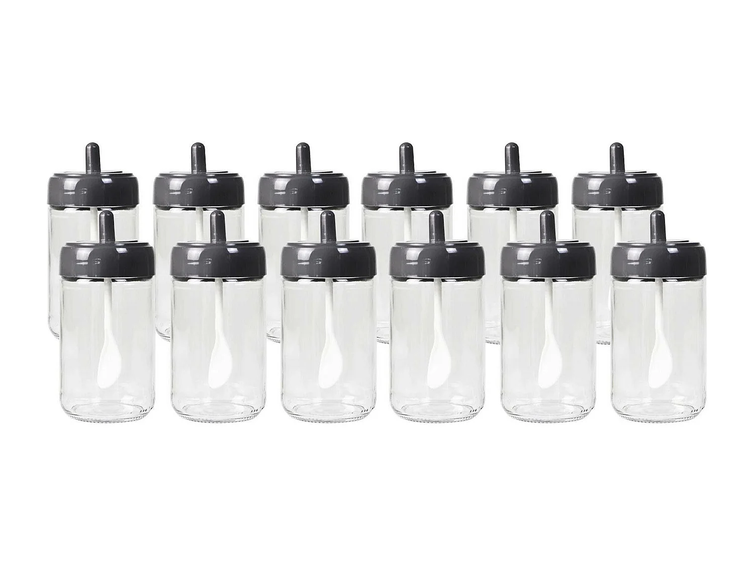 Lot de 12 pots d'épices couvercle avec cuillère Lionash H13cm Verre Transparent