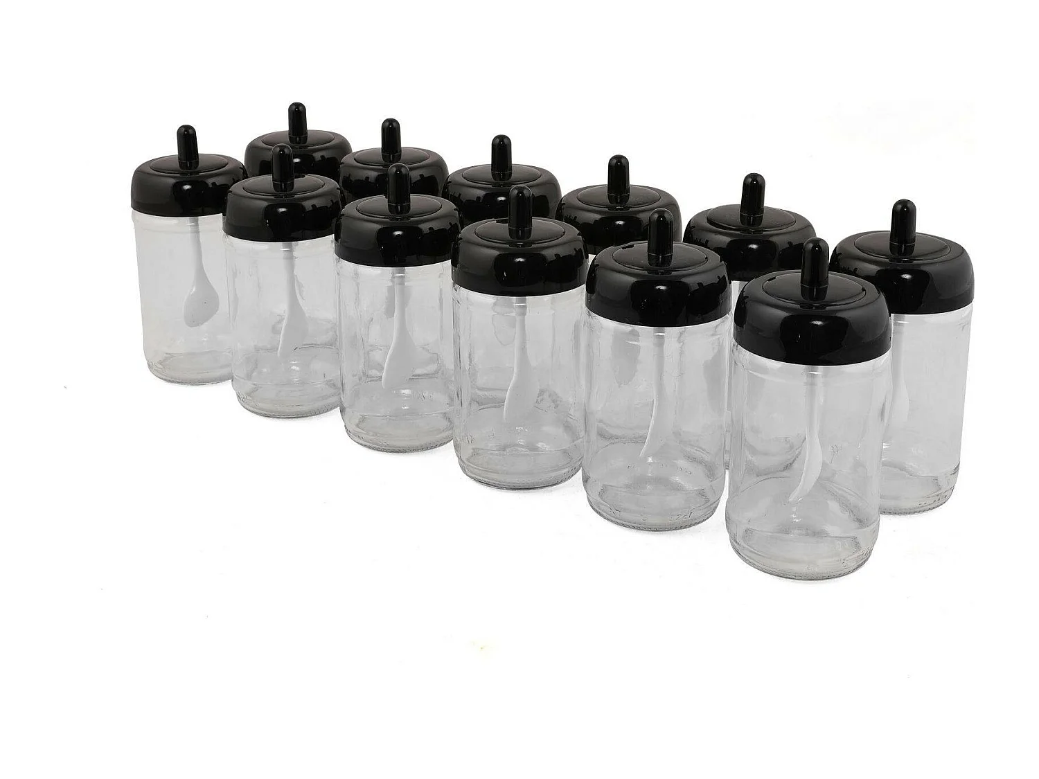 Lot de 12 pots d'épices couvercle avec cuillère Lionash H13cm Verre Transparent