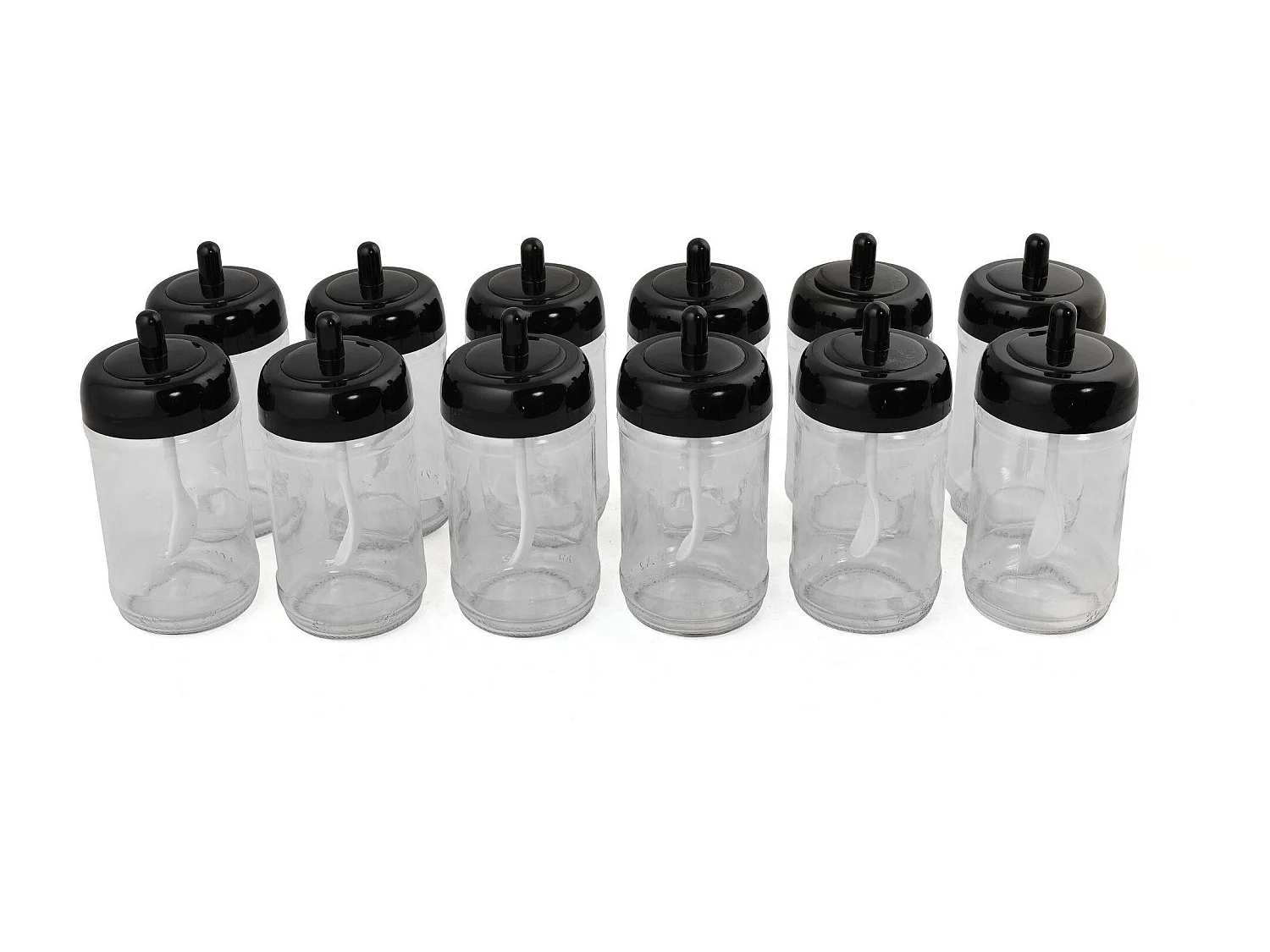 Lot de 12 pots d'épices couvercle avec cuillère Lionash H13cm Verre Transparent