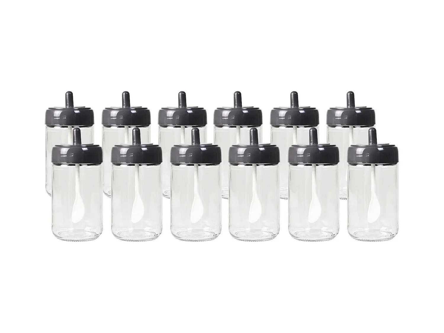 Lot de 12 pots d'épices couvercle avec cuillère Lionash H13cm Verre Transparent