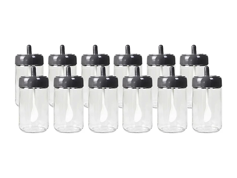 Lot de 12 pots d'épices couvercle avec cuillère Lionash H13cm Verre Transparent
