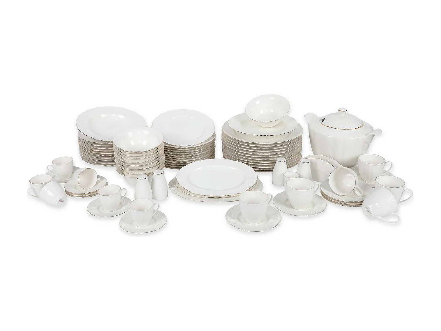 Service de table complet 83 pièces Avout 100% Porcelaine Blanc liseré Or