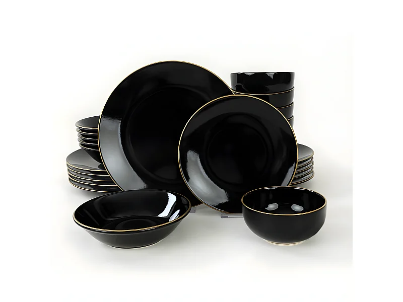 Service de table 24 pièces Erve Céramique Noir et lisère Or
