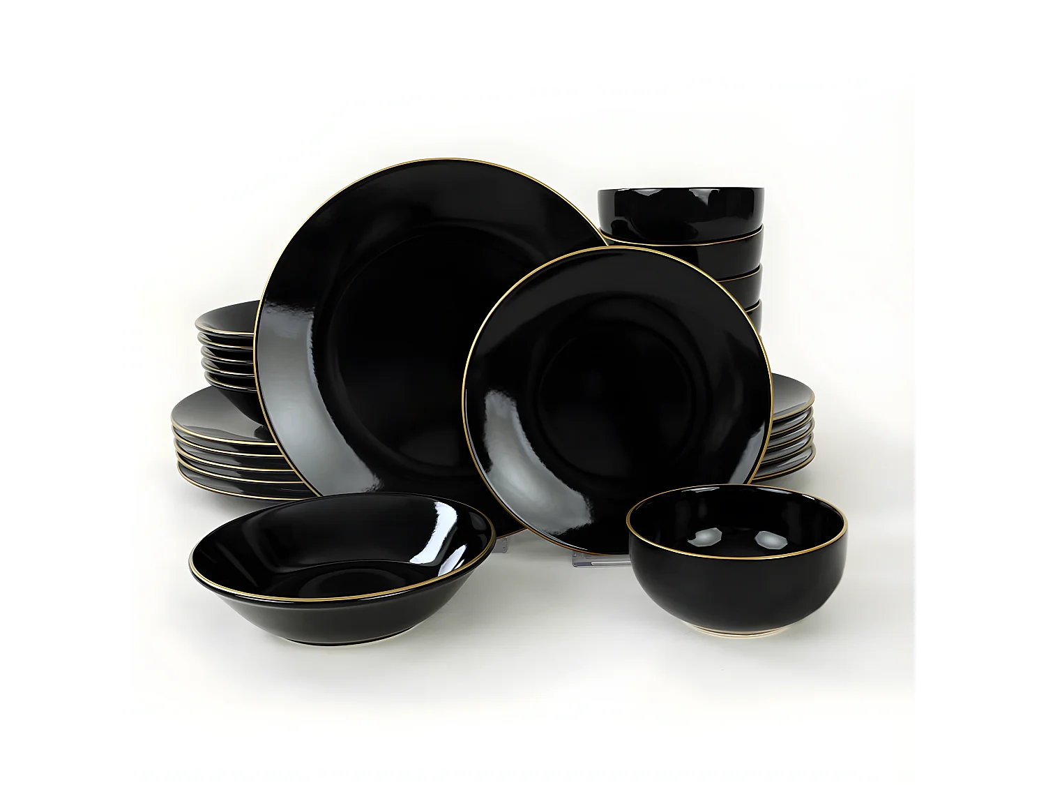 Service de table 24 pièces Erve Céramique Noir et lisère Or