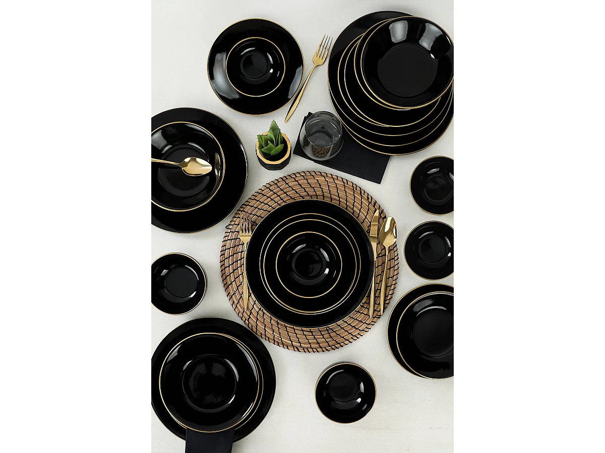 Service de table 24 pièces Erve Céramique Noir et lisère Or