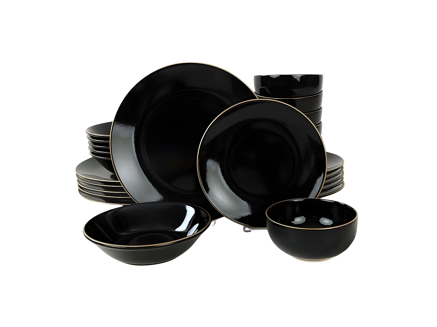 Service de table 24 pièces Erve Céramique Noir et lisère Or