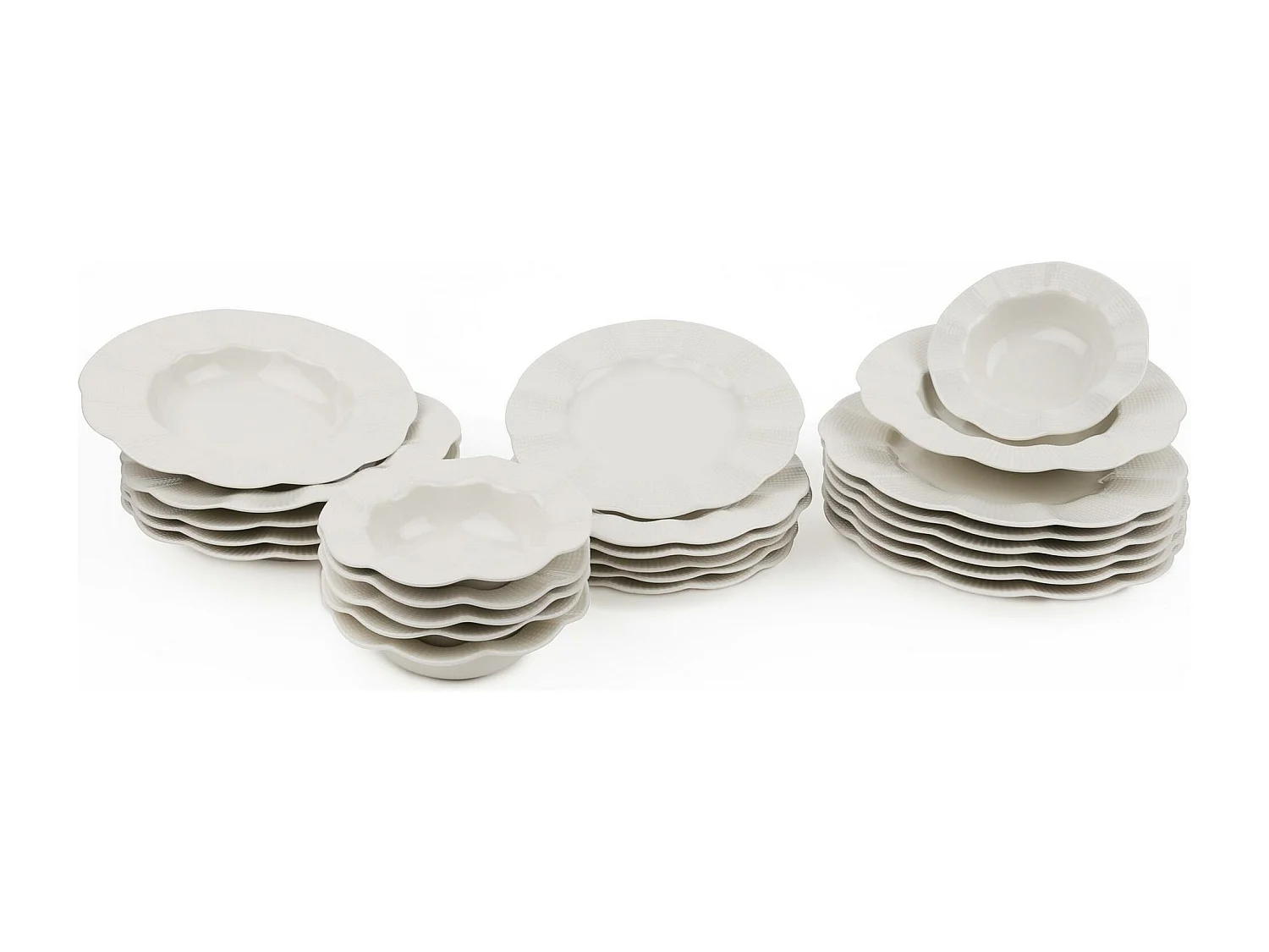 Service de table 24 pièces Campari Porcelaine fond Blanc et bordure pliée avec écaille