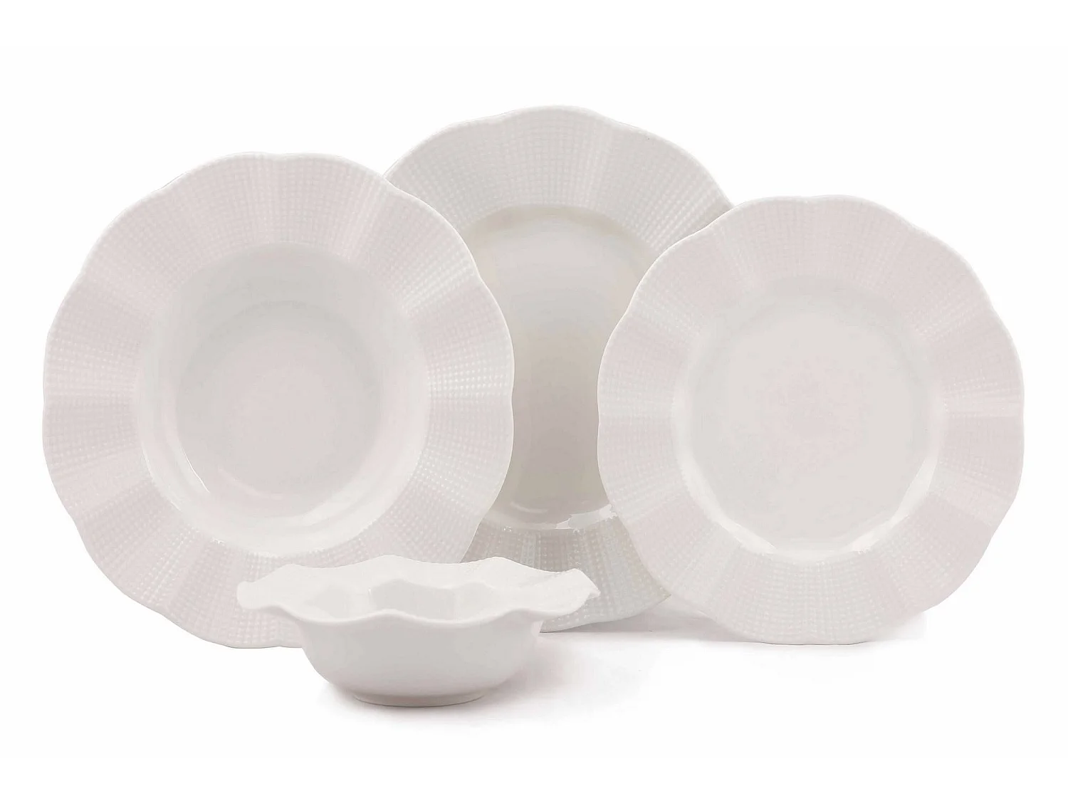 Service de table 24 pièces Campari Porcelaine fond Blanc et bordure pliée avec écaille