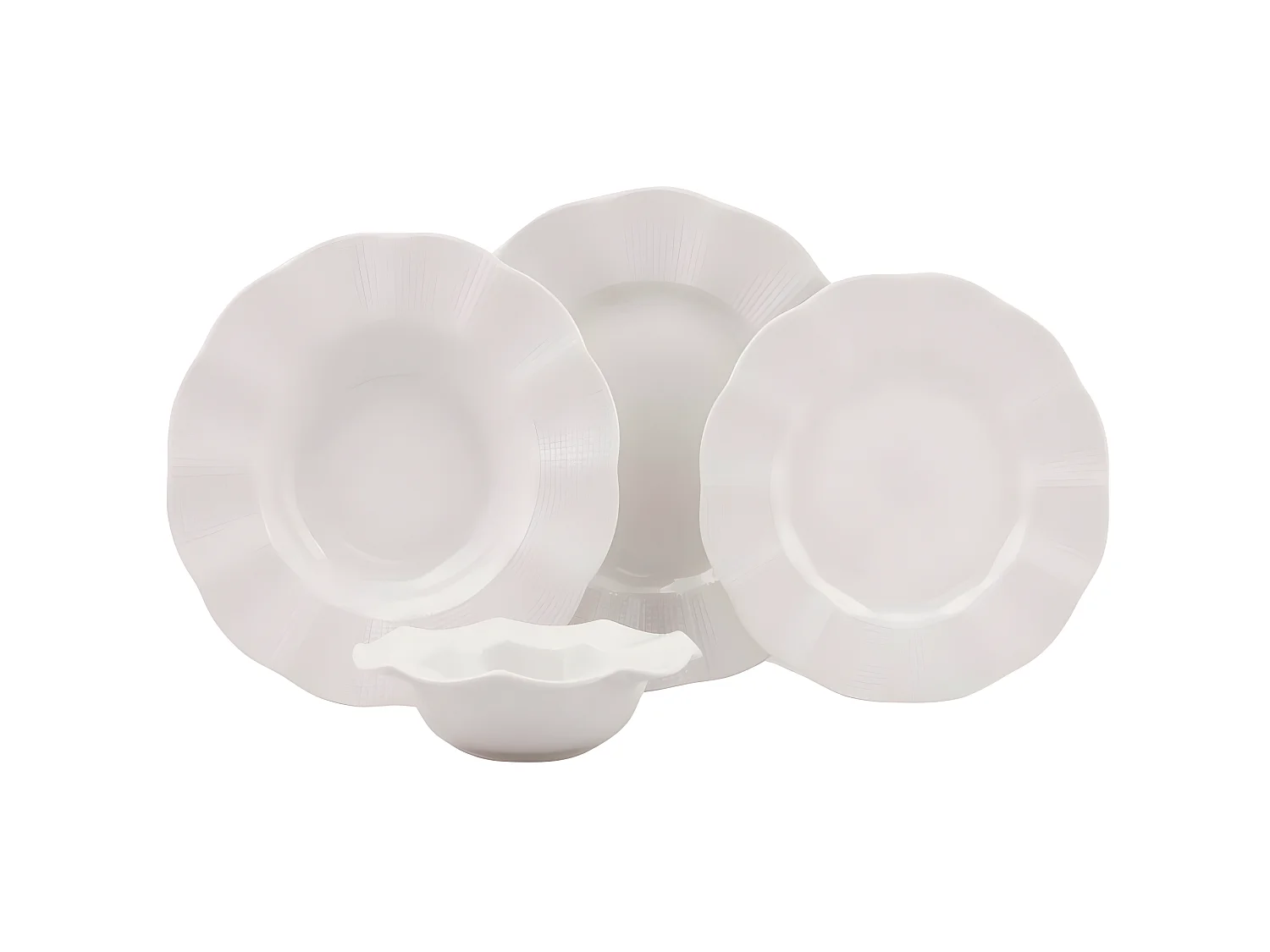 Service de table 24 pièces Campari Porcelaine fond Blanc et bordure pliée avec écaille