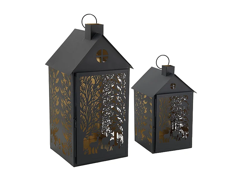Lanternes en métal noir Maison Cerf (lot de 2)