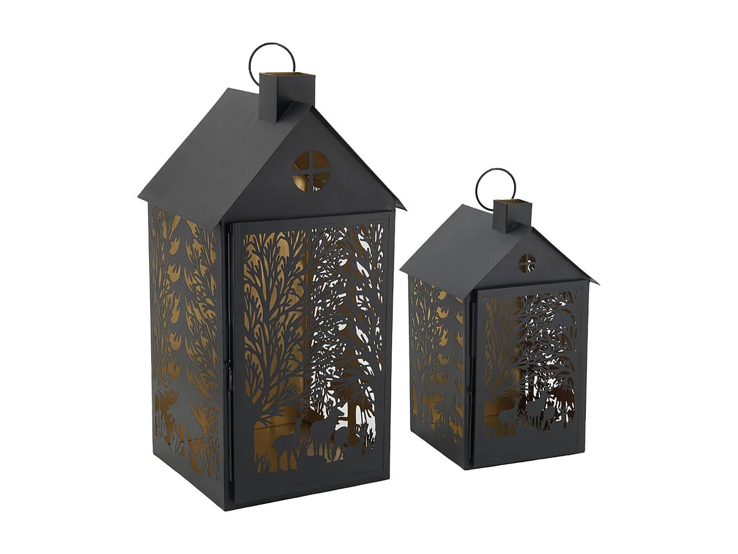Lanternes en métal noir Maison Cerf (lot de 2)