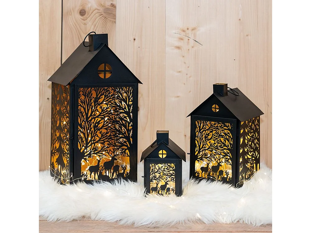 Lanternes en métal noir Maison Cerf (lot de 2)
