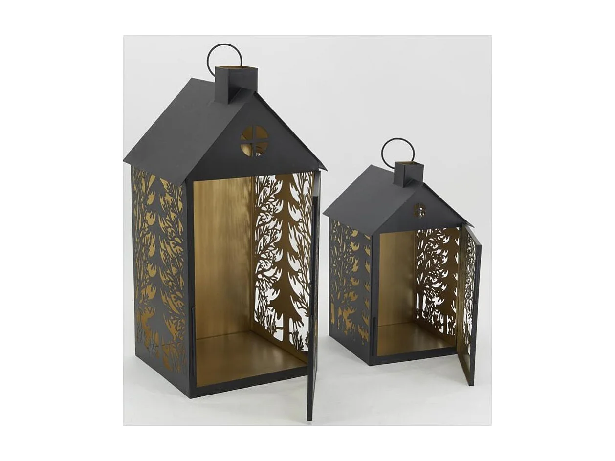 Lanternes en métal noir Maison Cerf (lot de 2)