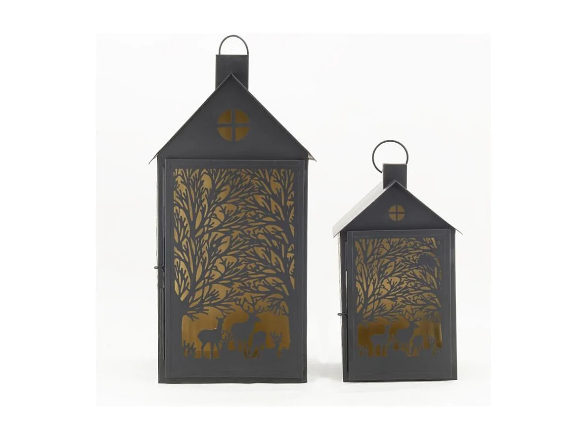 Lanternes en métal noir Maison Cerf (lot de 2)