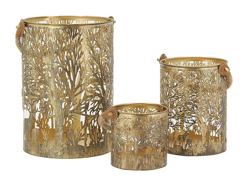 Lanternes en métal doré Cerf (lot de 3)