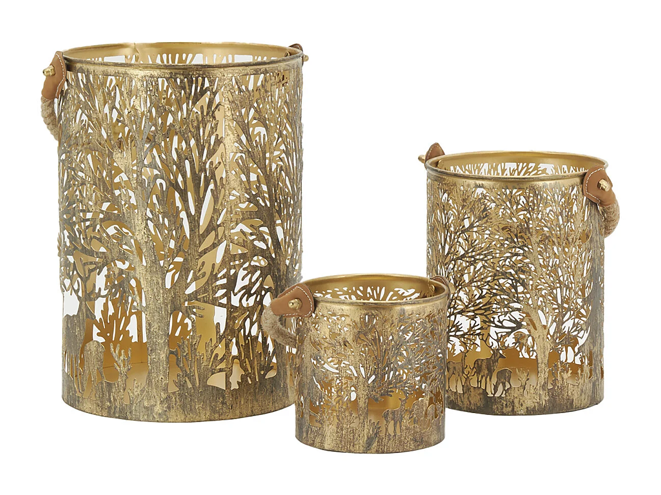 Lanternes en métal doré Cerf (lot de 3)