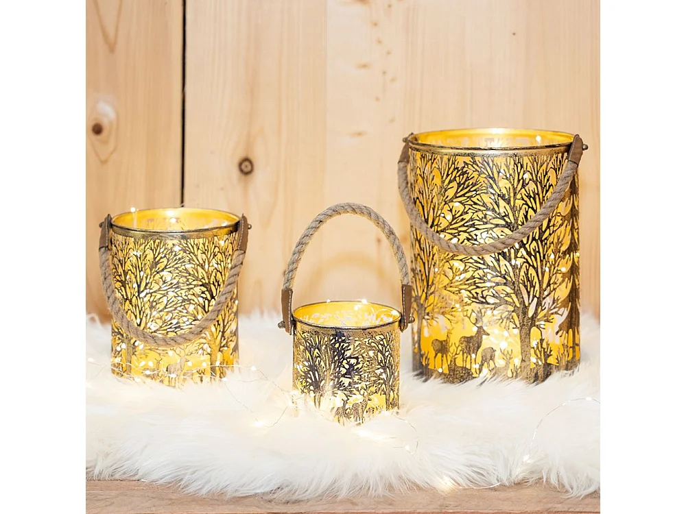 Lanternes en métal doré Cerf (lot de 3)