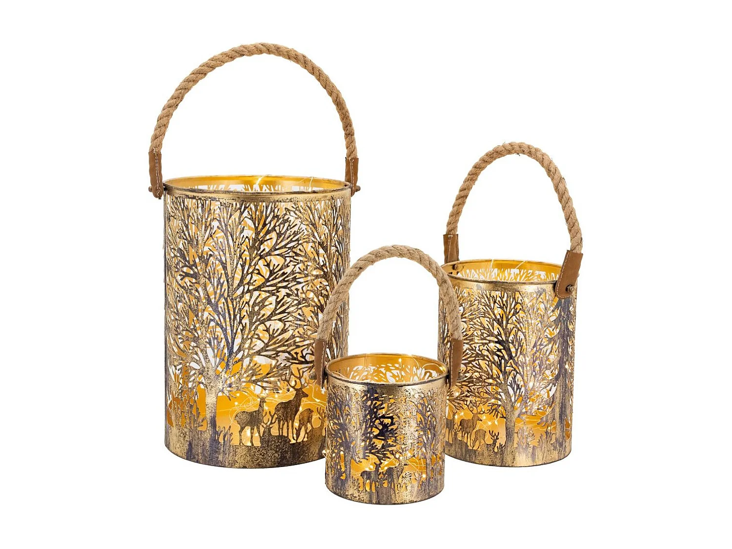 Lanternes en métal doré Cerf (lot de 3)