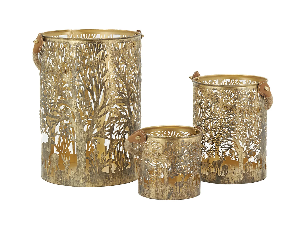 Lanternes en métal doré Cerf (lot de 3)