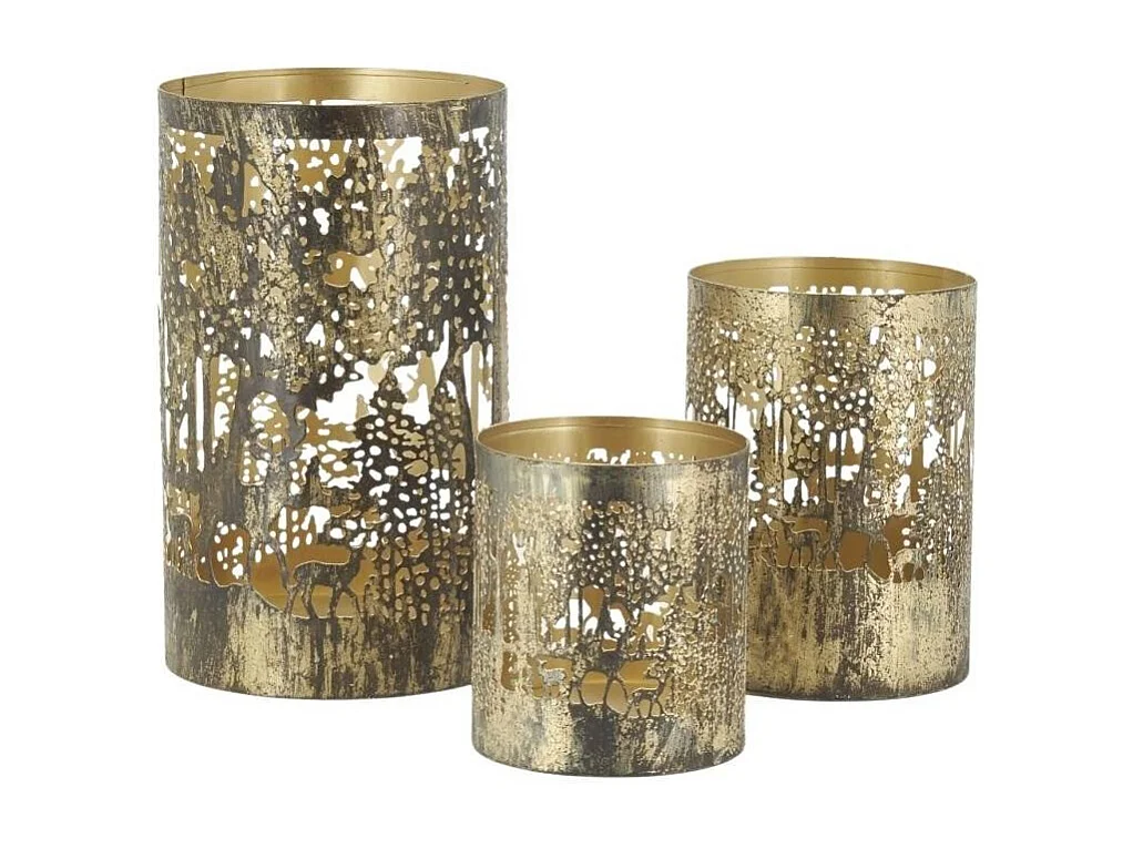 Photophores Cerf en métal doré antique (lot de 3)