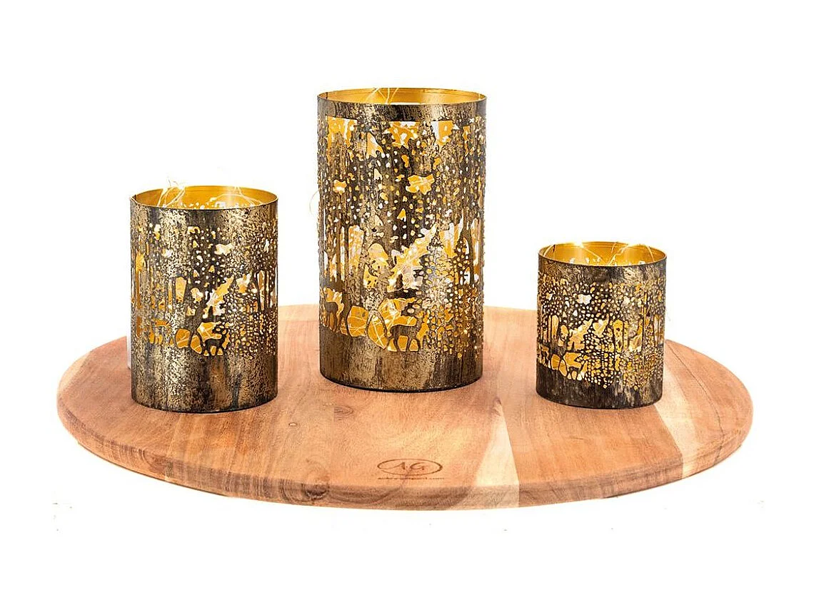 Photophores Cerf en métal doré antique (lot de 3)