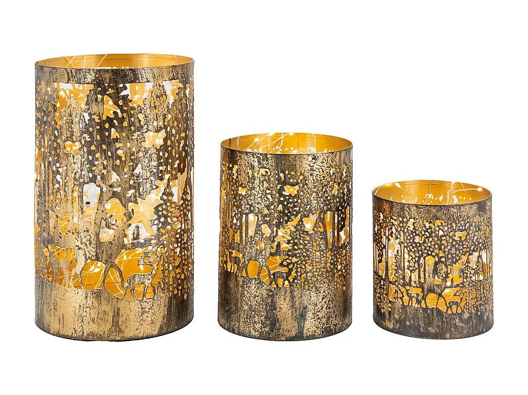 Photophores Cerf en métal doré antique (lot de 3)