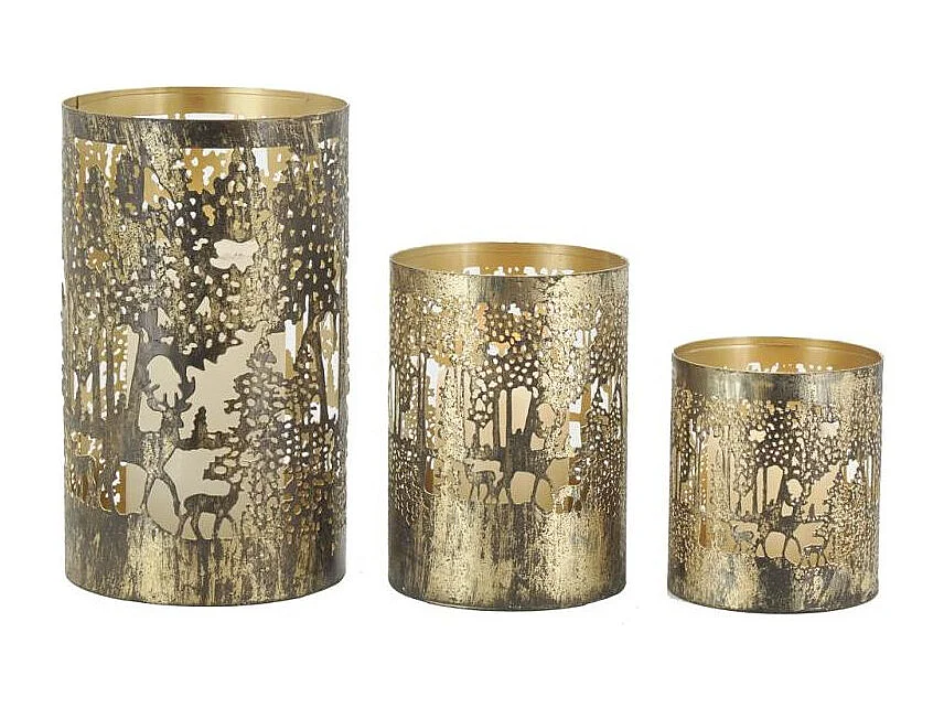 Photophores Cerf en métal doré antique (lot de 3)