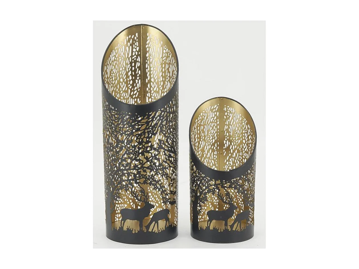 Photophores biseautés en métal Cerf (lot de 2)