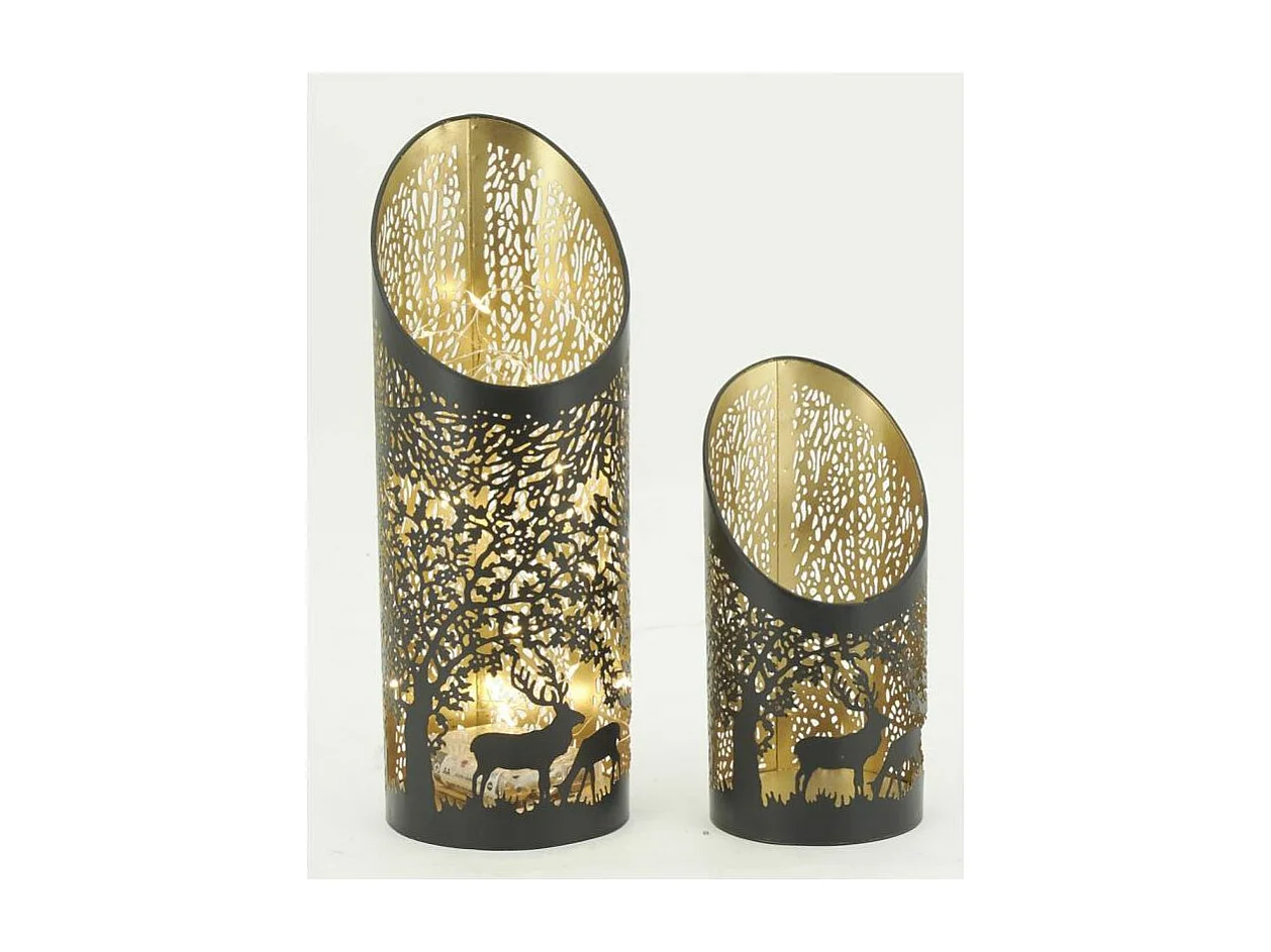 Photophores biseautés en métal Cerf (lot de 2)