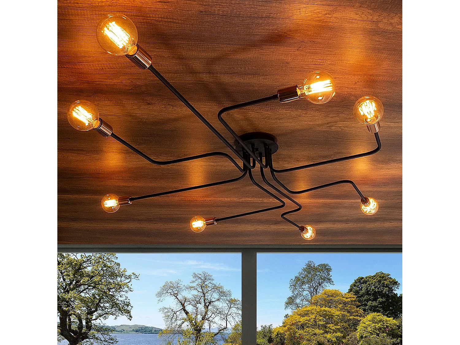 Applique murale 8 lampes Octa D190cm Métal Noir et Or