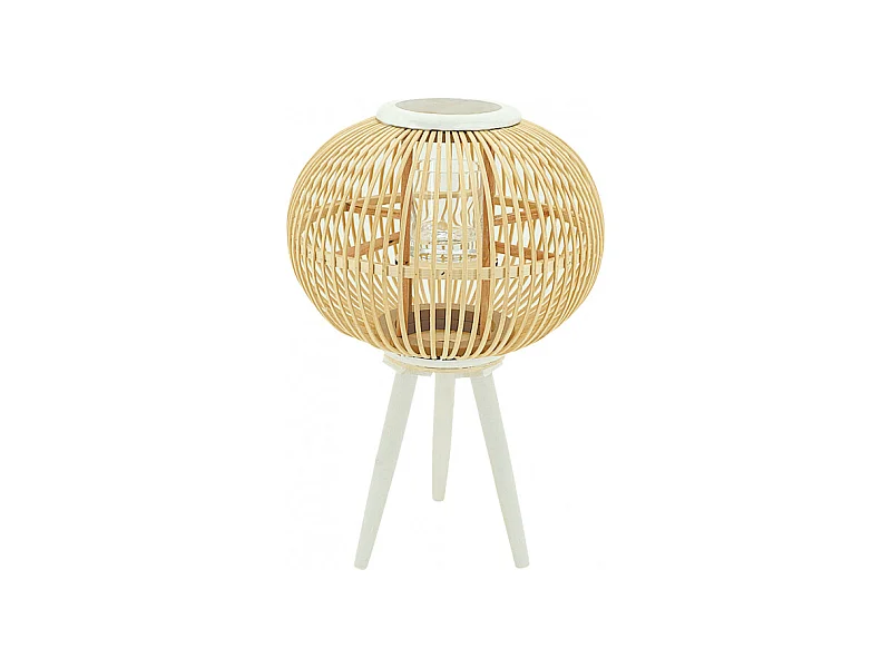 Lanterne sur pied en moëlle de rotin et pin