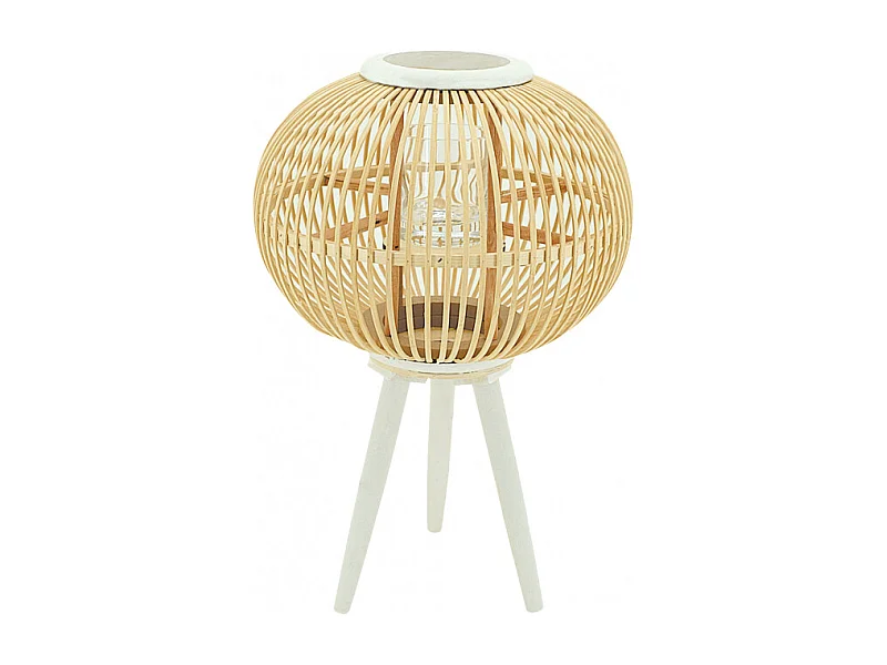 Lanterne sur pied en moëlle de rotin et pin