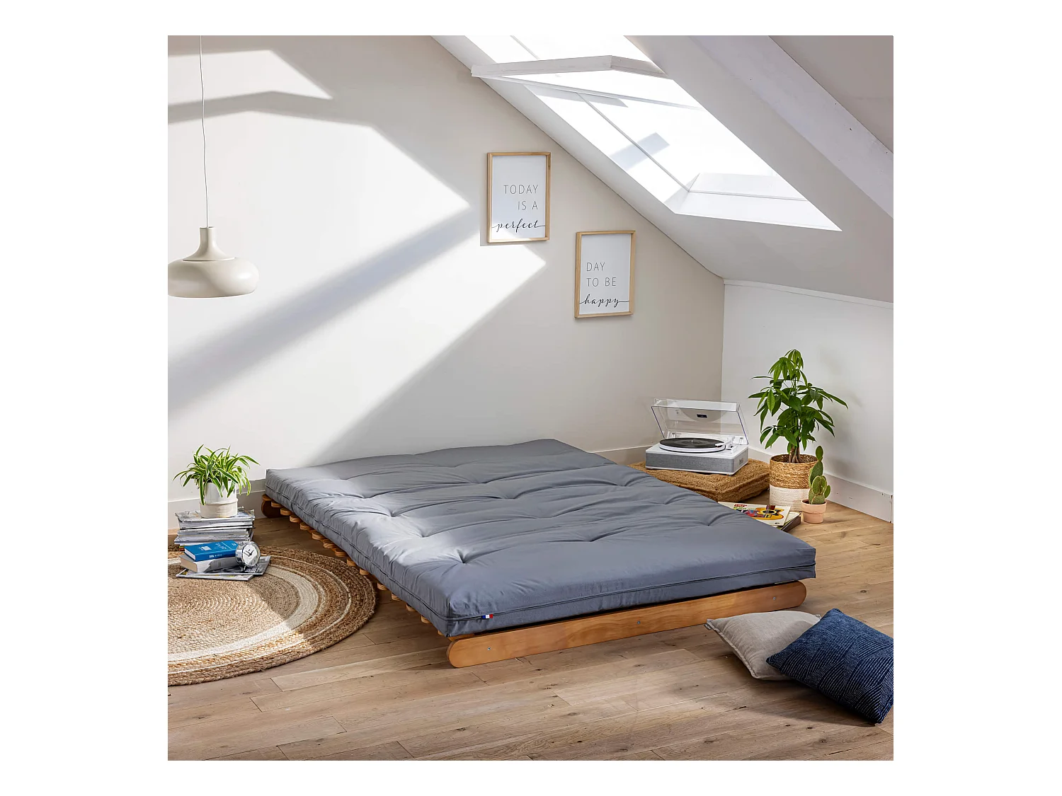 Matelas futon gris clair en coton 140x200