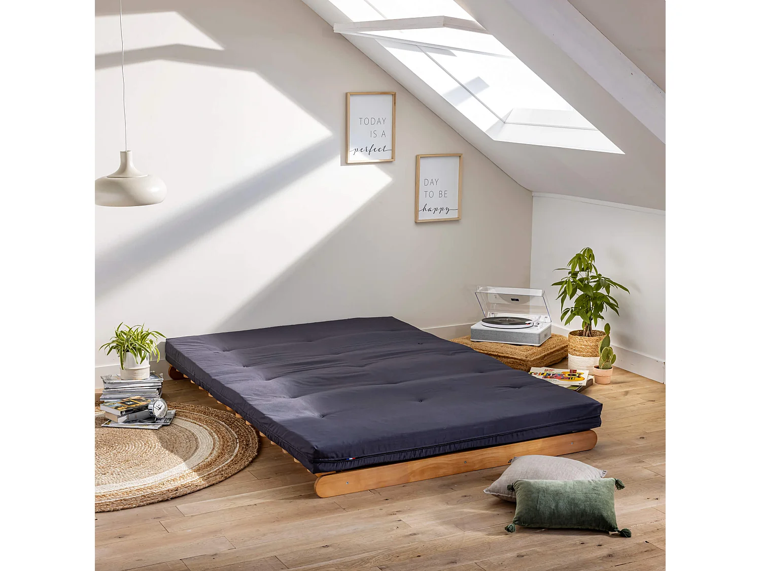 Matelas futon anthracite en coton 90x200