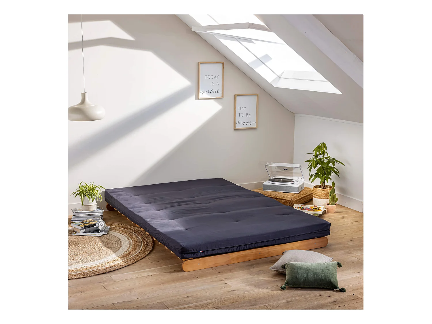 Matelas futon anthracite en coton 140x200
