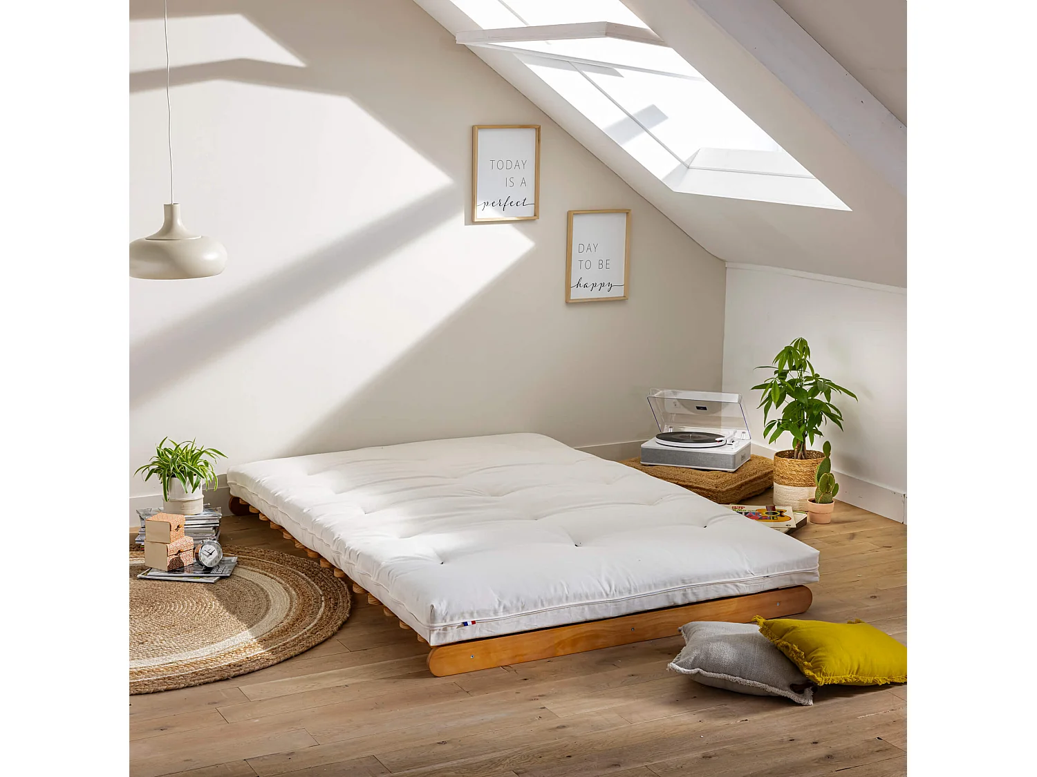 Matelas futon écru en coton 90x190