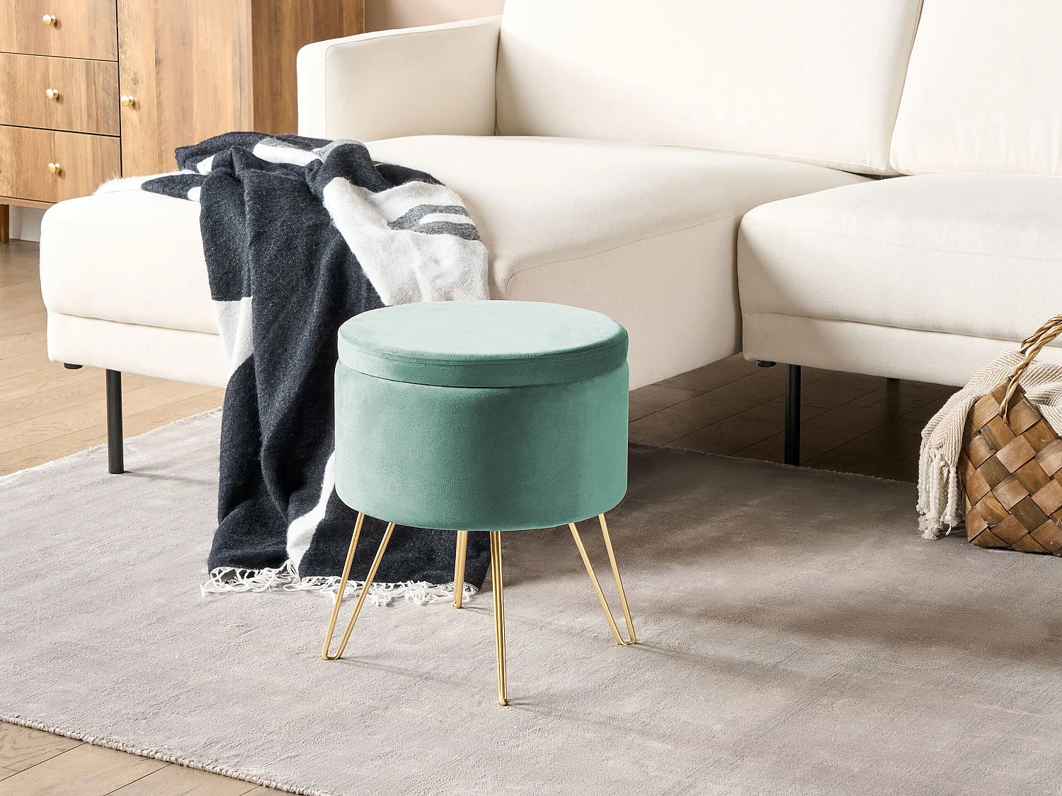 Pouf de rangement SILAS Velours Vert menthe 42 cm 42 cm 44 cm