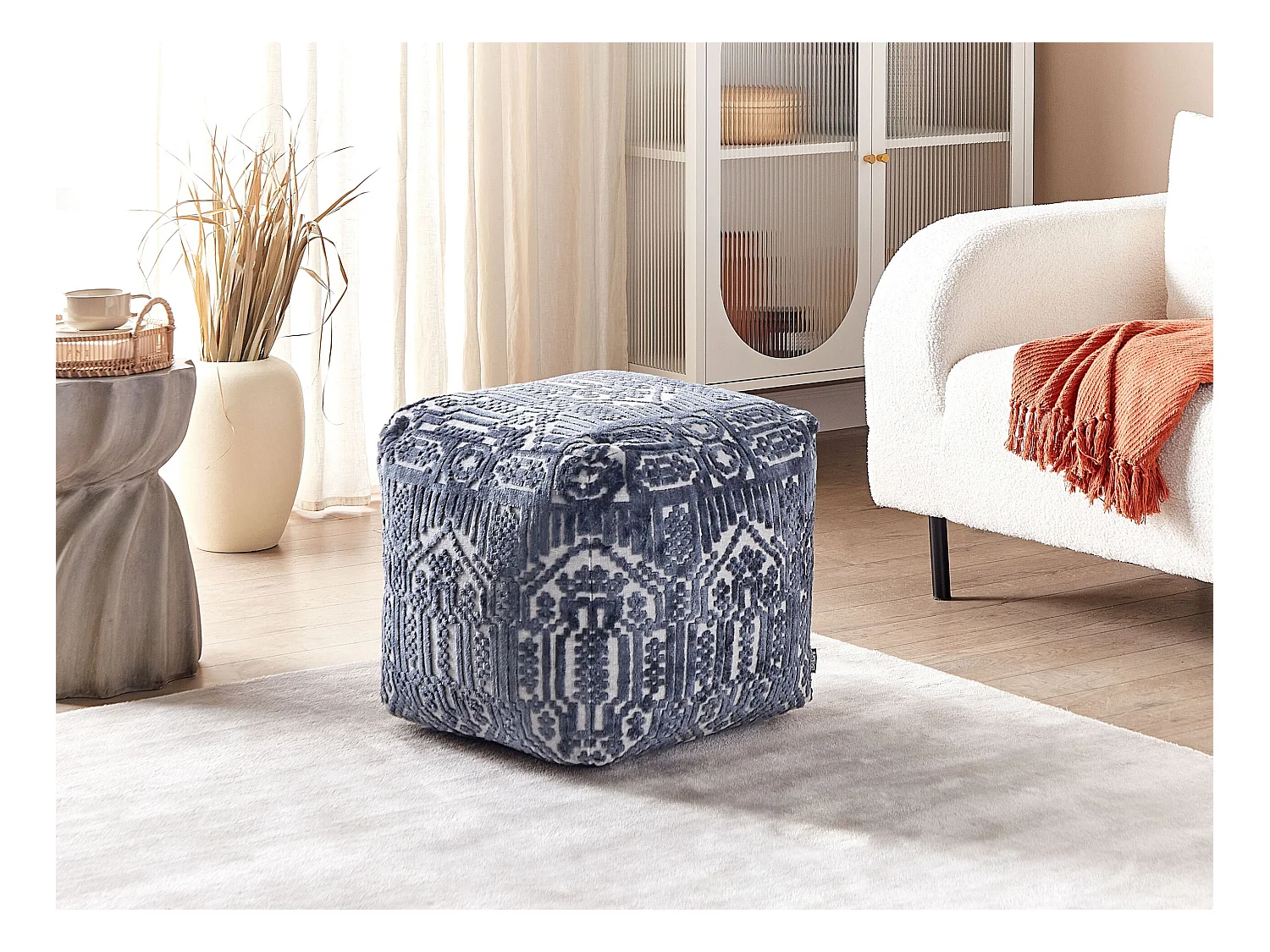 Pouf SANAWAN Soie artificielle Bleu foncé