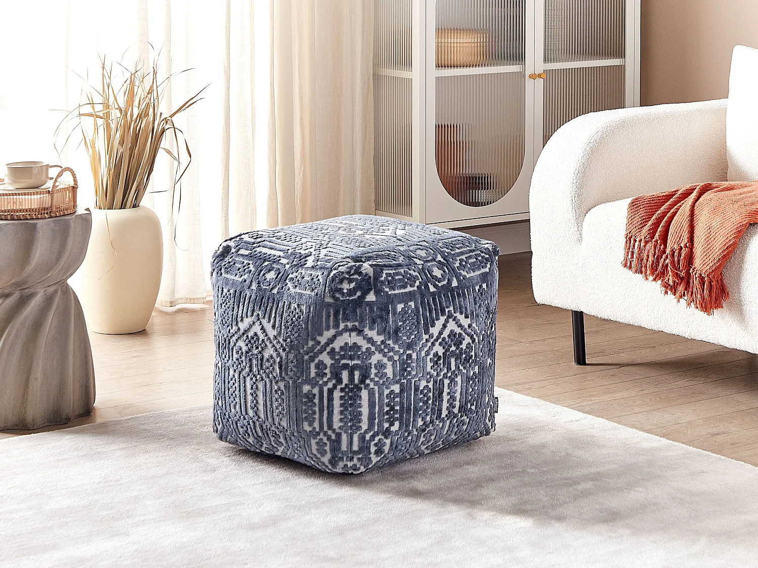 Pouf SANAWAN Soie artificielle Bleu foncé