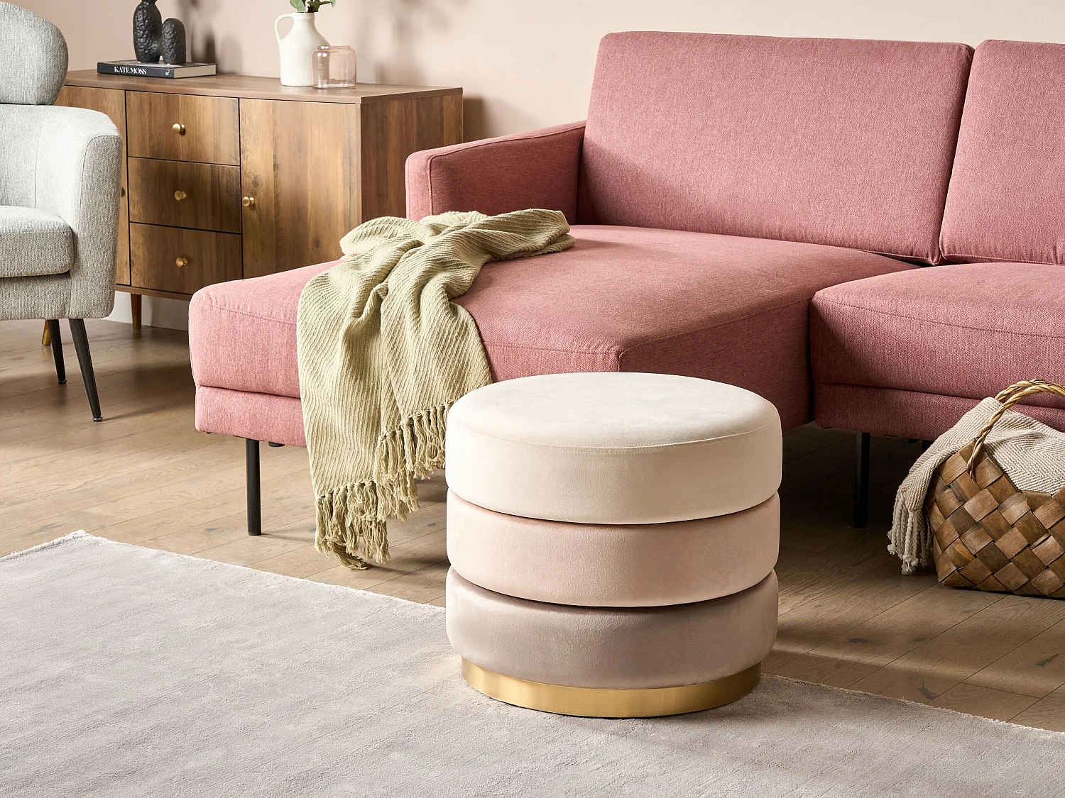 Pouf LOUIN Velours Beige 48 cm 48 cm 41 cm