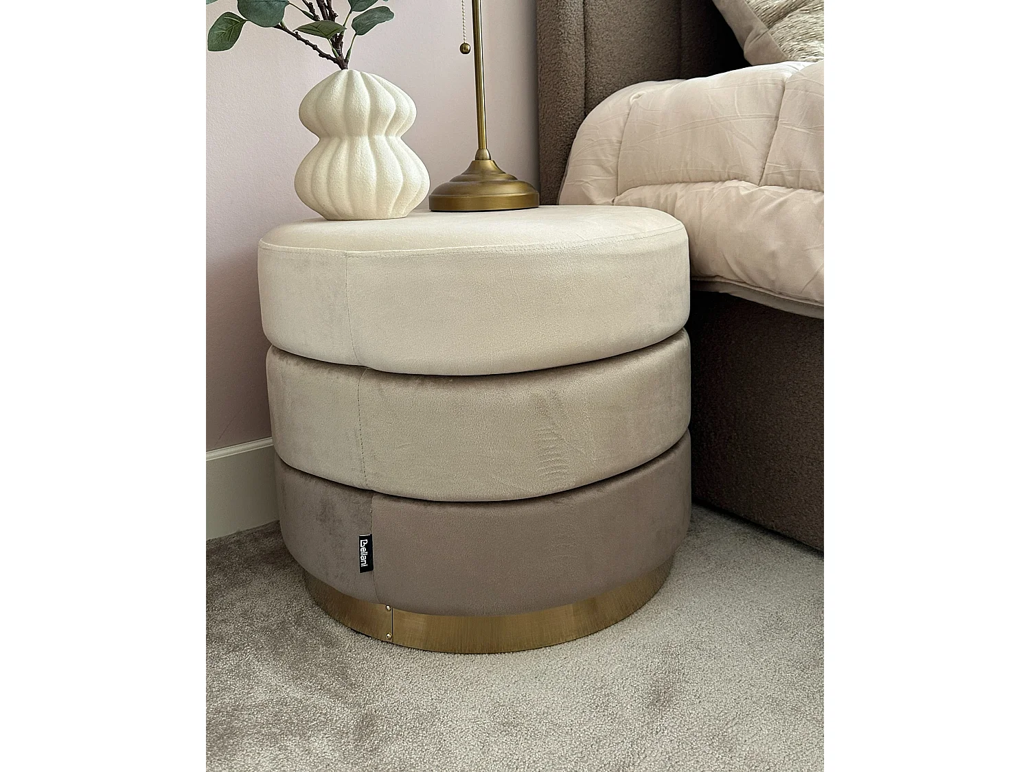 Poef LOUIN Fluweel Beige 48 cm 48 cm 41 cm