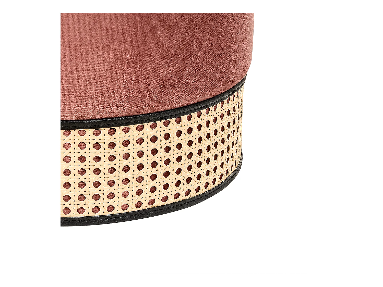 Pouf Hocker Samt rosa einfarbig rund ⌀ 35 cm mit Weiner-Geflecht modern Yankton