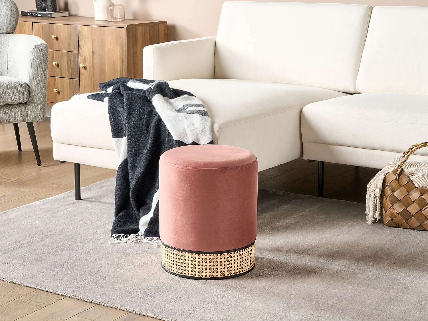 Pouf YANKTON Velours Rose