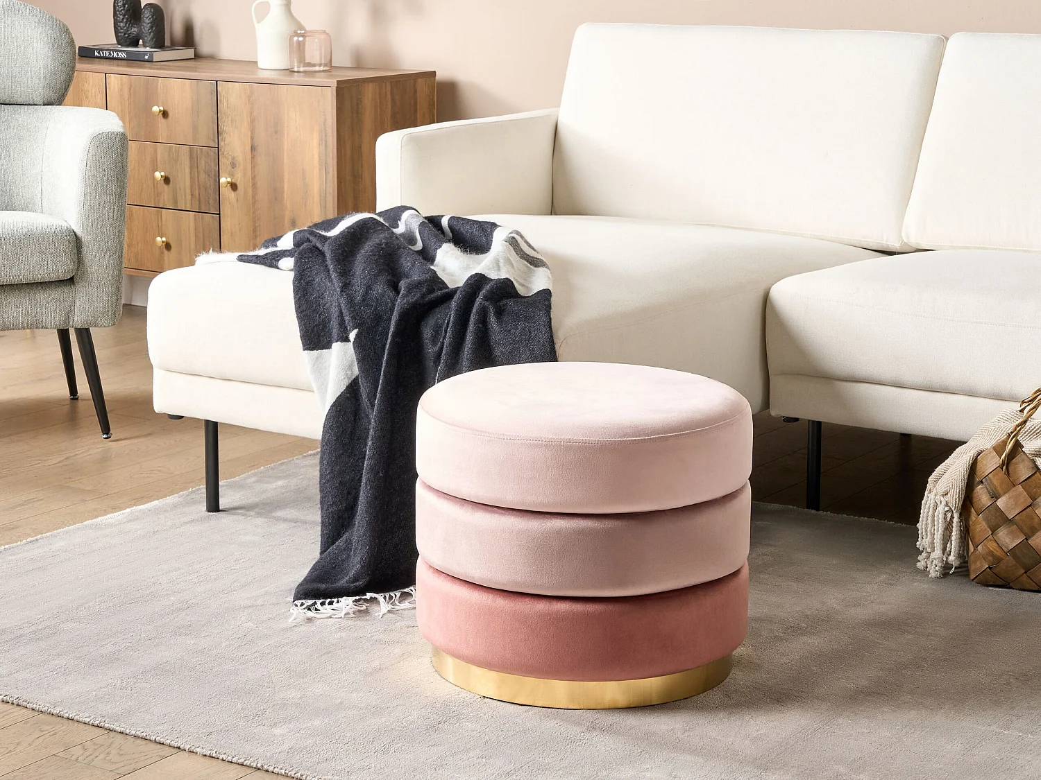 Pouf LOUIN Velours Rose 48 cm 48 cm 41 cm