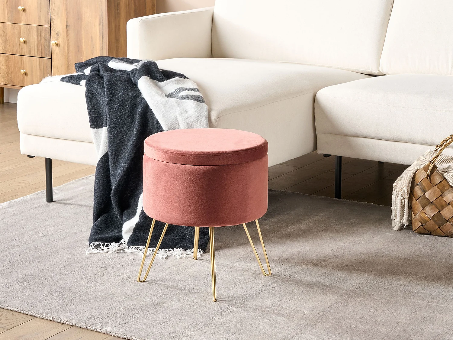 Pouf de rangement SILAS Velours Rose