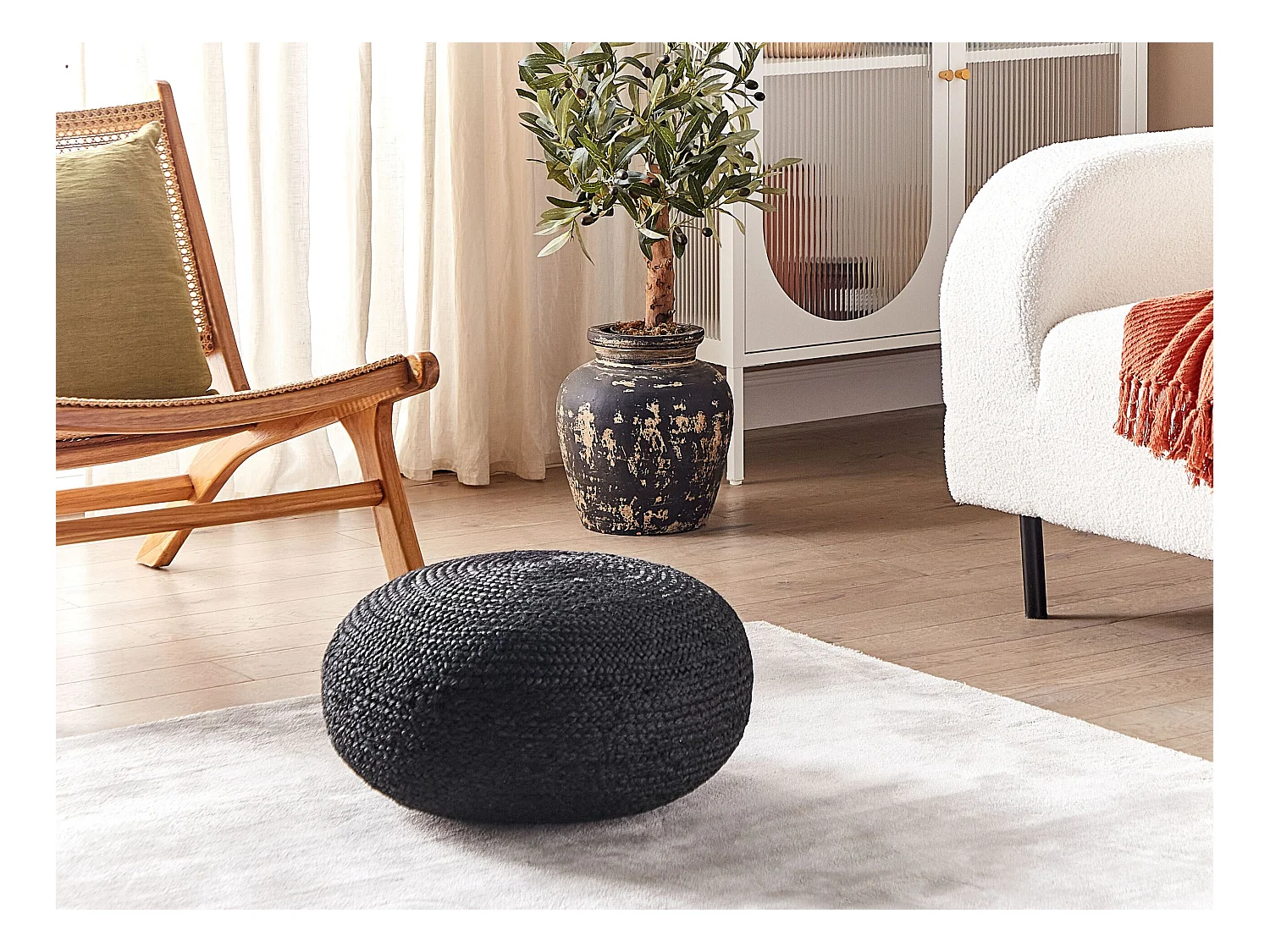 Poef TIFELT Jute Zwart 50 cm 50 cm 20 cm