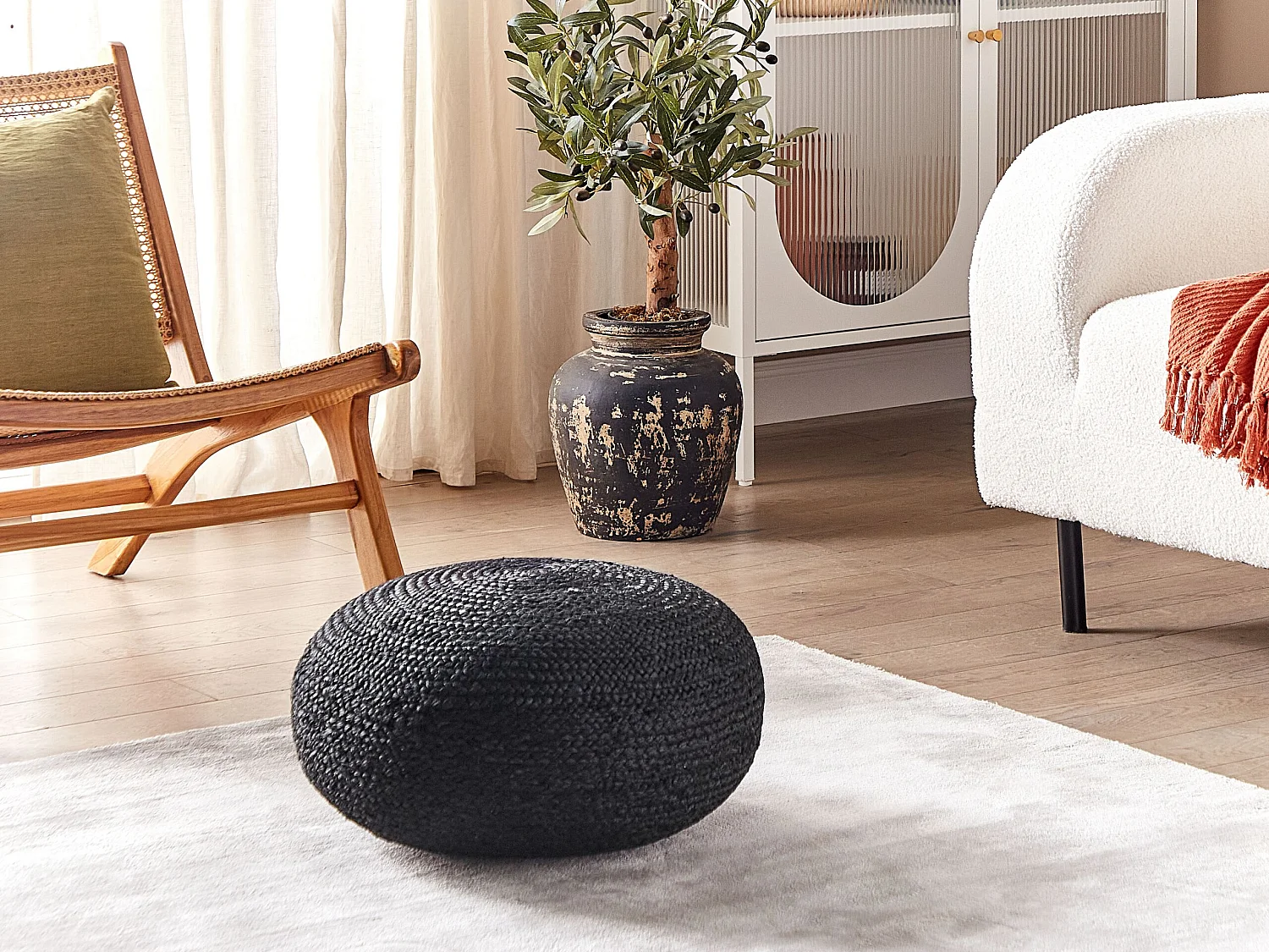 Pouf TIFELT Jute Noir